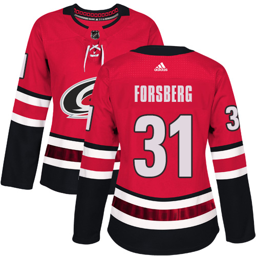 Adidas Hurricanes #31 Anton Forsberg Red Home Authentic Women's Stitched NHL Jersey